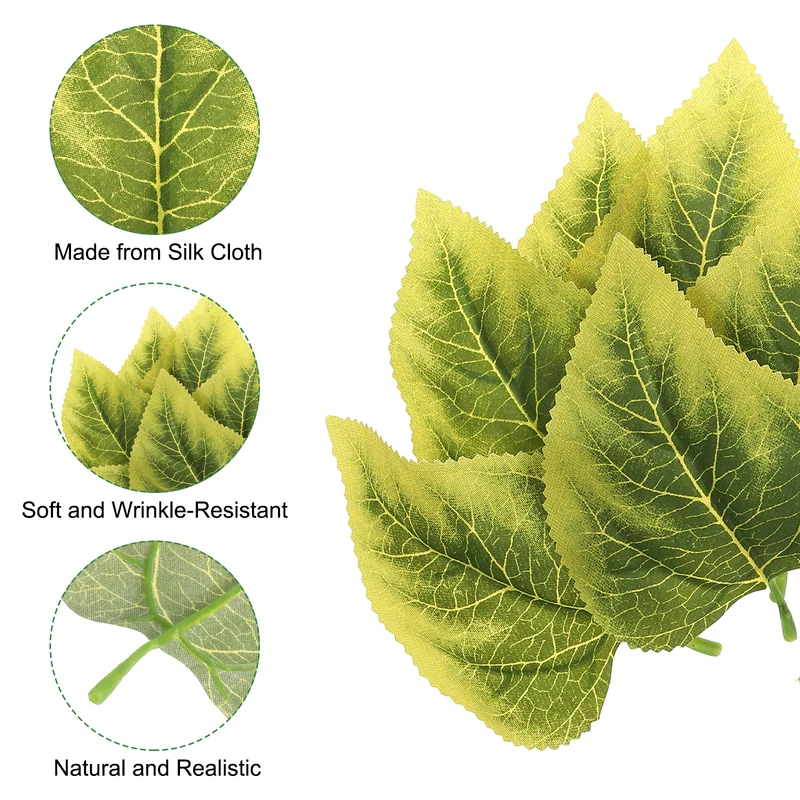 60Pcs 5.1x3.1" Artificial Green Leaves Bulk Greenery Fake Sunflower Leaves