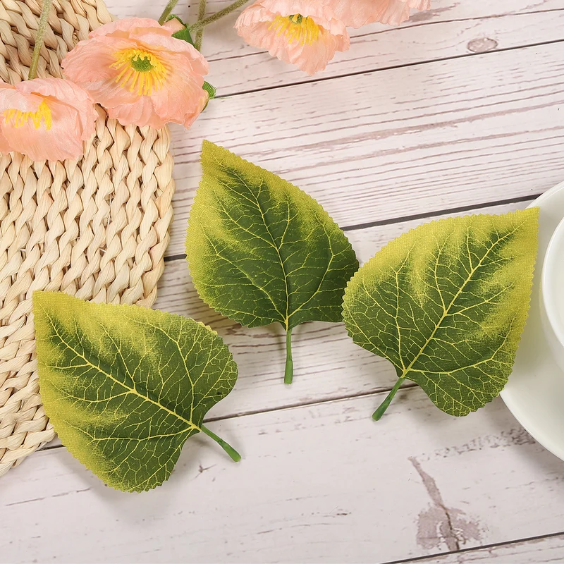 60Pcs 5.1x3.1" Artificial Green Leaves Bulk Greenery Fake Sunflower Leaves