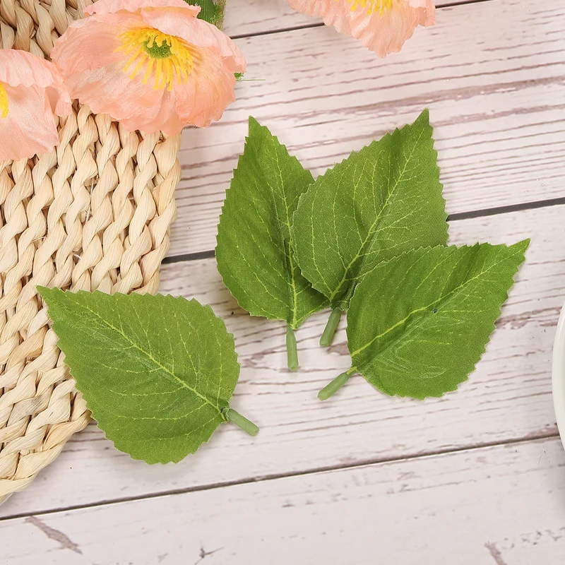 30Pack 3.5x2" Artificial Green Leaves Bulk Greenery Fake Sunflower Leaves