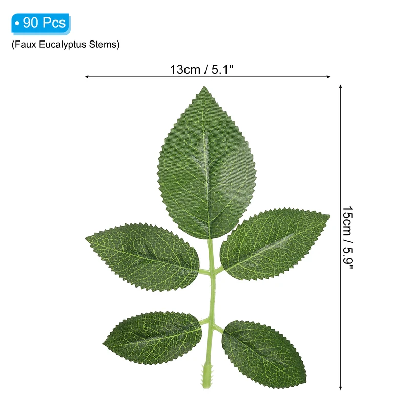 5.9x5.1" Artificial Green Leaves, 90 Pcs Bulk Greenery Leaves Fake Rose Leaves Fake Leaves for Wedding Bouquets Wreaths Decor