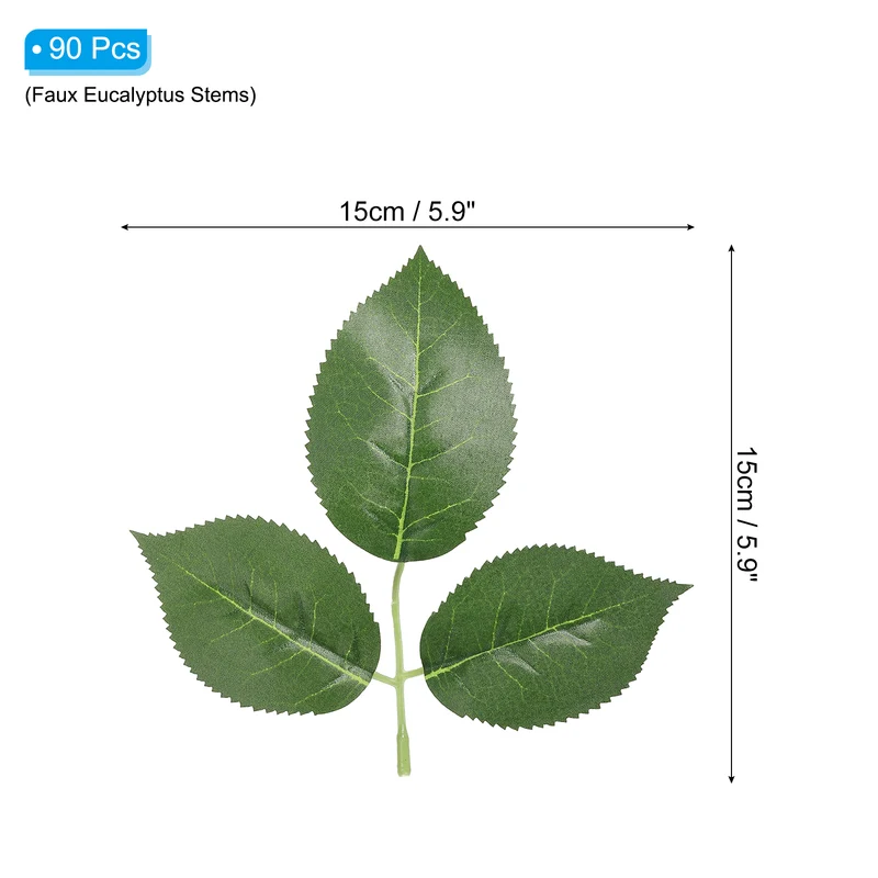 90Pcs 5.9x5.9" Artificial Green Leaves Bulk Greenery Fake Rose Flower Leaves