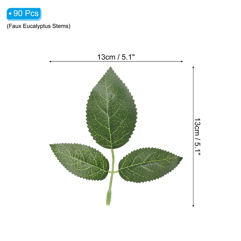 90Pcs 5.1x5.1" Artificial Green Leaves Bulk Greenery Fake Rose Flower Leaves