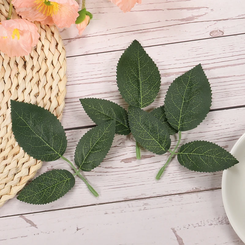 90Pcs 5.1x5.1" Artificial Green Leaves Bulk Greenery Fake Rose Flower Leaves