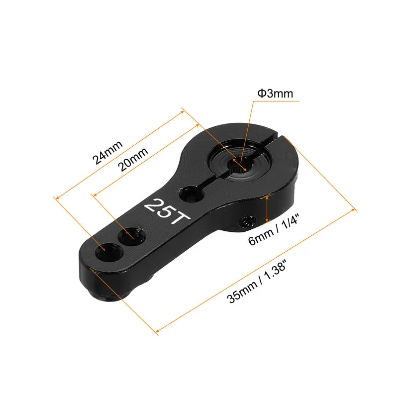 5 Pcs Aluminum Servo Horn 25T Steering Arm 35mm Length Black Suitable for DIY RC Car/Boat/Airplanes Boat Model Accessories with 2 Pcs Screws