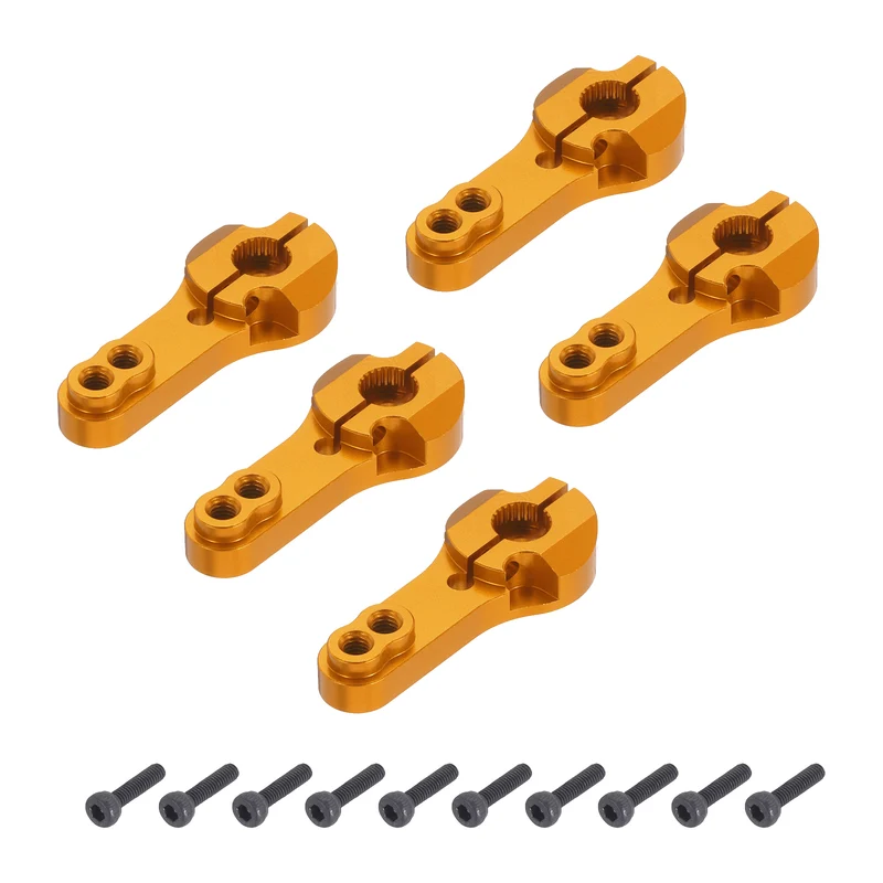5 Pcs Aluminum Servo Horn 25T Steering Arm 35mm Length Gold Suitable for DIY RC Car/Boat/Airplanes Boat Model Accessories with 2 Pcs Screws