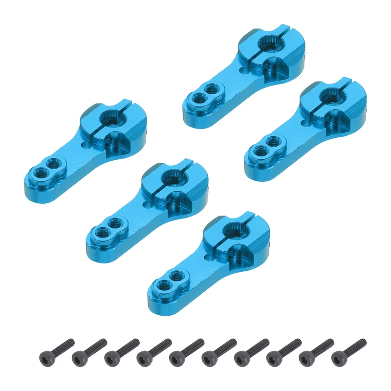 5 Pcs Aluminum Servo Horn 25T Steering Arm 35mm Length Blue Suitable for DIY RC Car/Boat/Airplanes Boat Model Accessories with 2 Pcs Screws