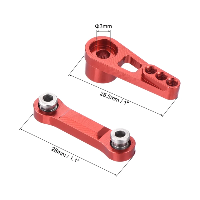 2 Set Aluminum Servo Horn 1/18 Pull Rod Steering Arm 25T 3mm ID Red