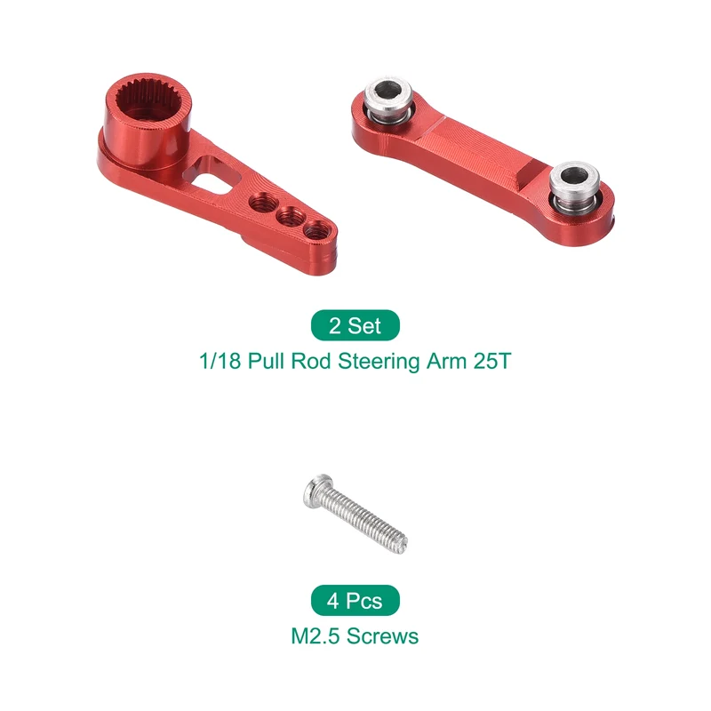 2 Set Aluminum Servo Horn 1/18 Pull Rod Steering Arm 25T 3mm ID Red