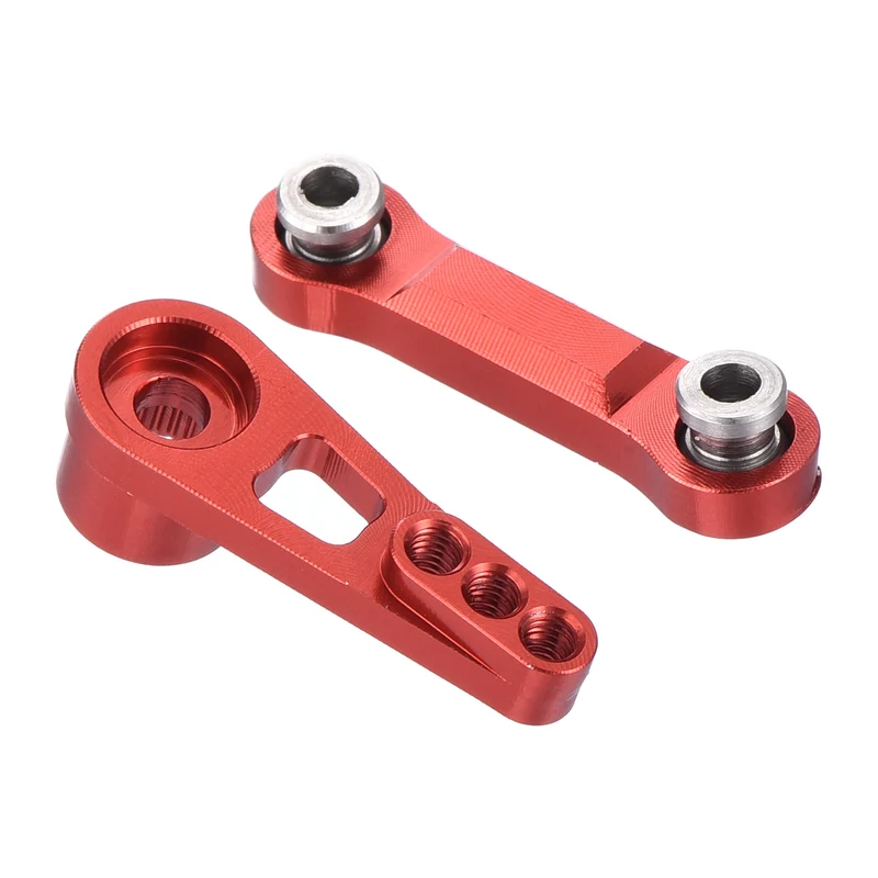2 Set Aluminum Servo Horn 1/18 Pull Rod Steering Arm 25T 3mm ID Red