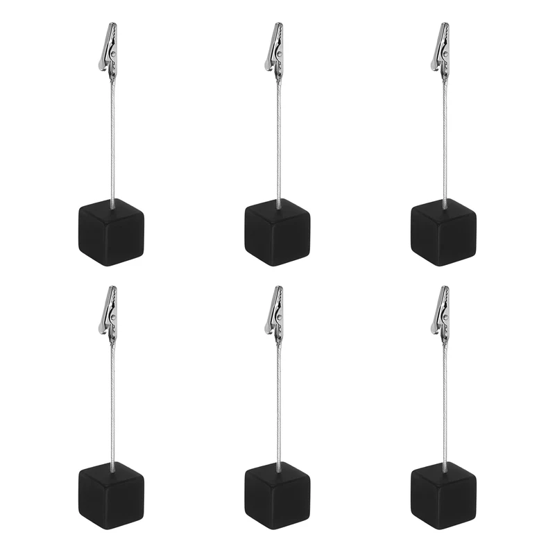 Place Card Holder Resin Cube Base Alligator Clip Table Number Photo Holder for Party, Wedding, Meeting Displaying Black 6 Pack