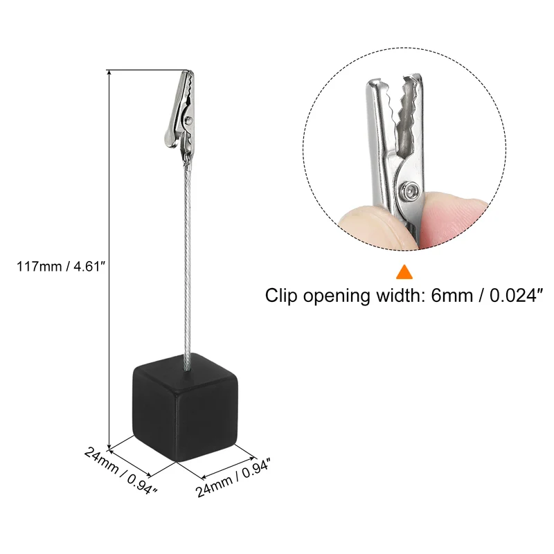 Place Card Holder Resin Cube Base Alligator Clip Table Number Photo Holder for Party, Wedding, Meeting Displaying Black 6 Pack