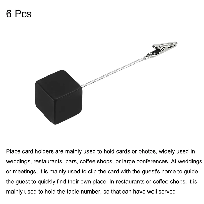 Place Card Holder Resin Cube Base Alligator Clip Table Number Photo Holder for Party, Wedding, Meeting Displaying Black 6 Pack