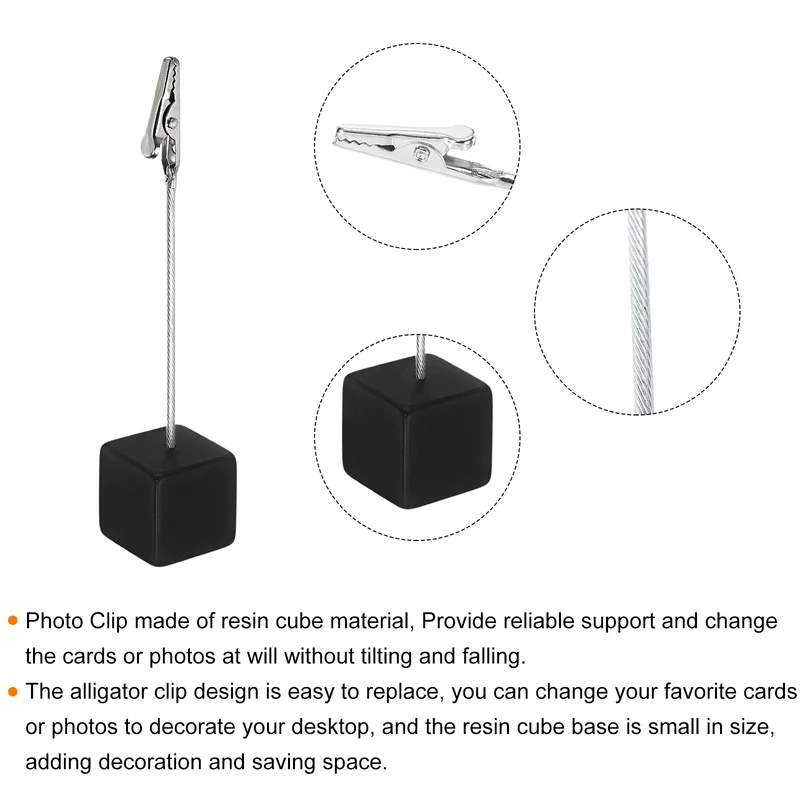Place Card Holder Resin Cube Base Alligator Clip Table Number Photo Holder for Party, Wedding, Meeting Displaying Black 6 Pack
