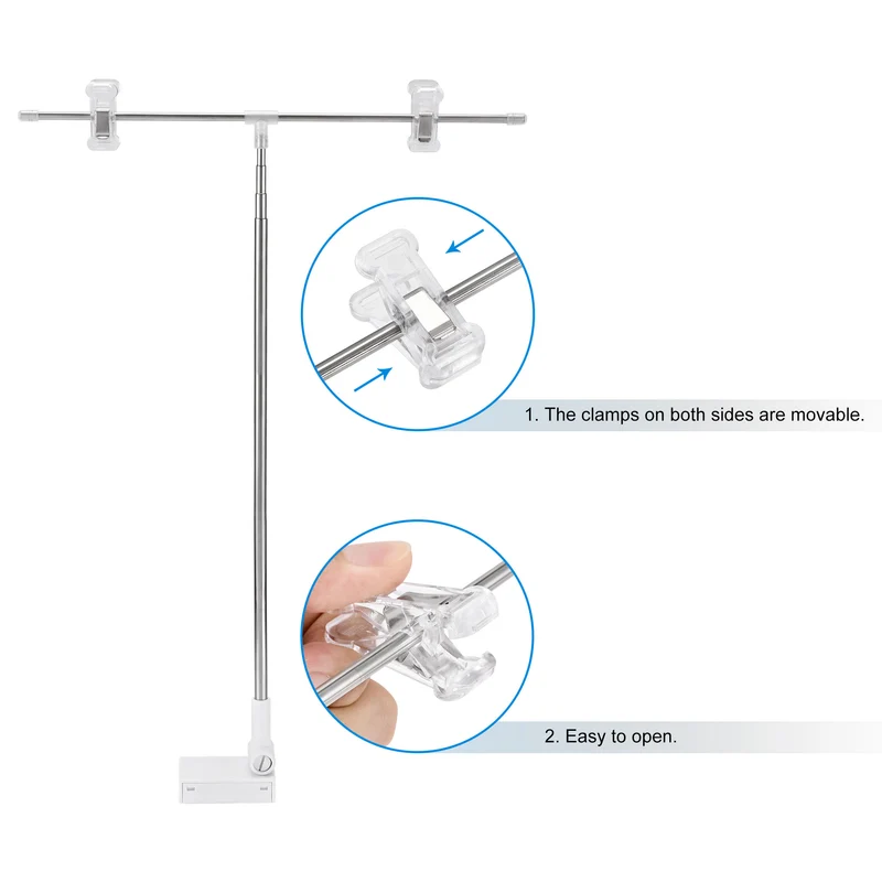 T Shape Sign 4 Section Adjustable Advertising Stand, Desktop Stainless Steel Advertising Display Holder with Clip