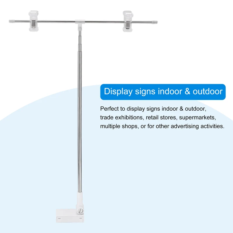 T Shape Sign 4 Section Adjustable Advertising Stand, Desktop Stainless Steel Advertising Display Holder with Clip