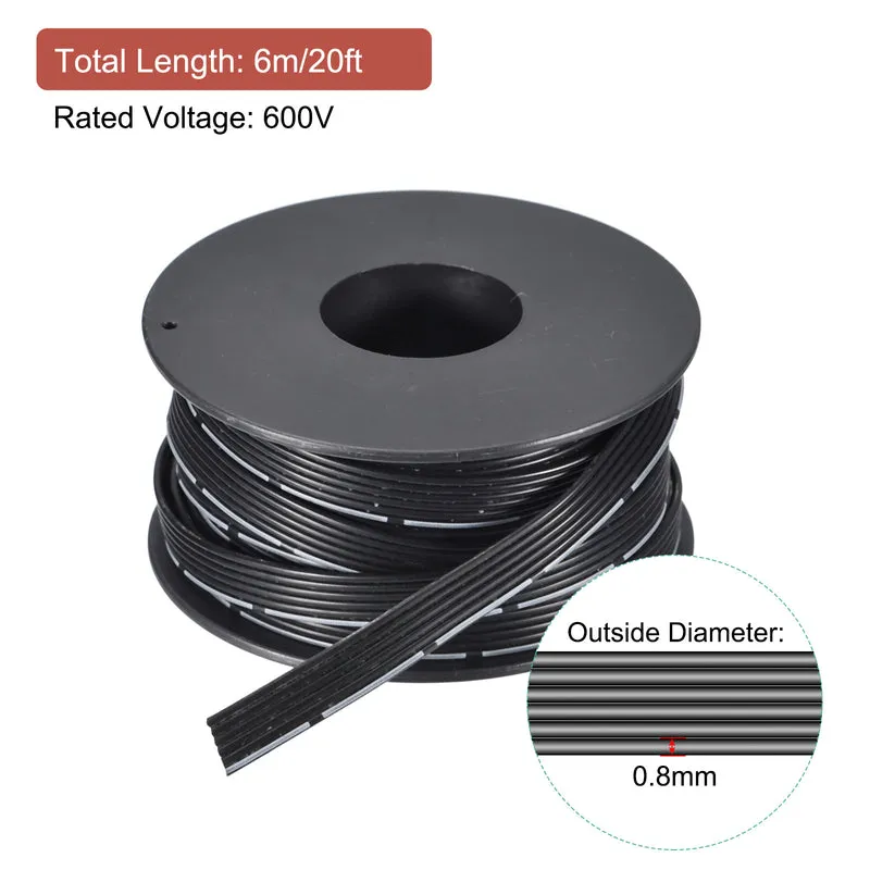 30AWG Ribbon Cable Silicone Wire 6Pin 30 Gauge Ribbon Wire Flat Silicone Cable 6m/20ft Black Stranded Tinned Copper Wire