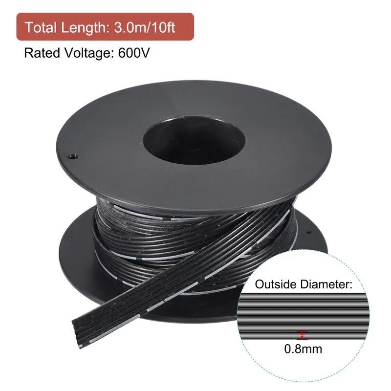 30AWG Ribbon Cable Silicone Wire 6Pin 30 Gauge Ribbon Wire Flat Silicone Cable 3.0m/10ft Black Stranded Tinned Copper Wire