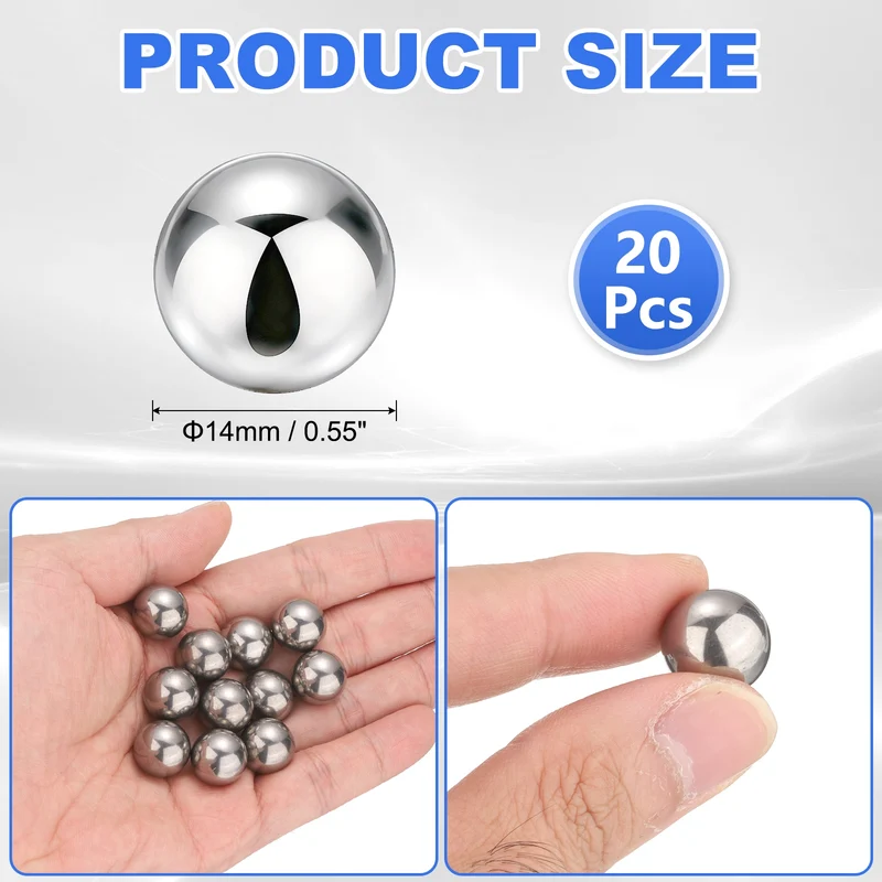 20-Pack Bearing Balls, 14mm 304 Stainless Steel G100 Metal Precision Balls