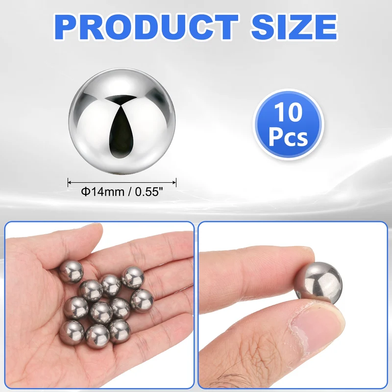 10-Pack Bearing Balls, 14mm 304 Stainless Steel G100 Metal Precision Balls