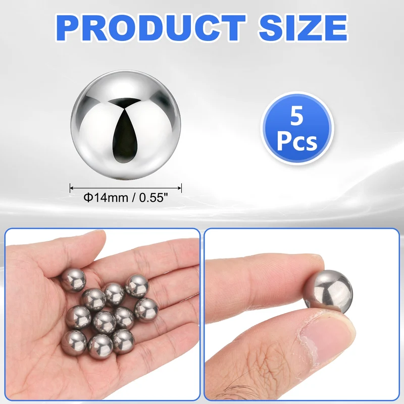 5-Pack Bearing Balls, 14mm 304 Stainless Steel G100 Metal Precision Balls