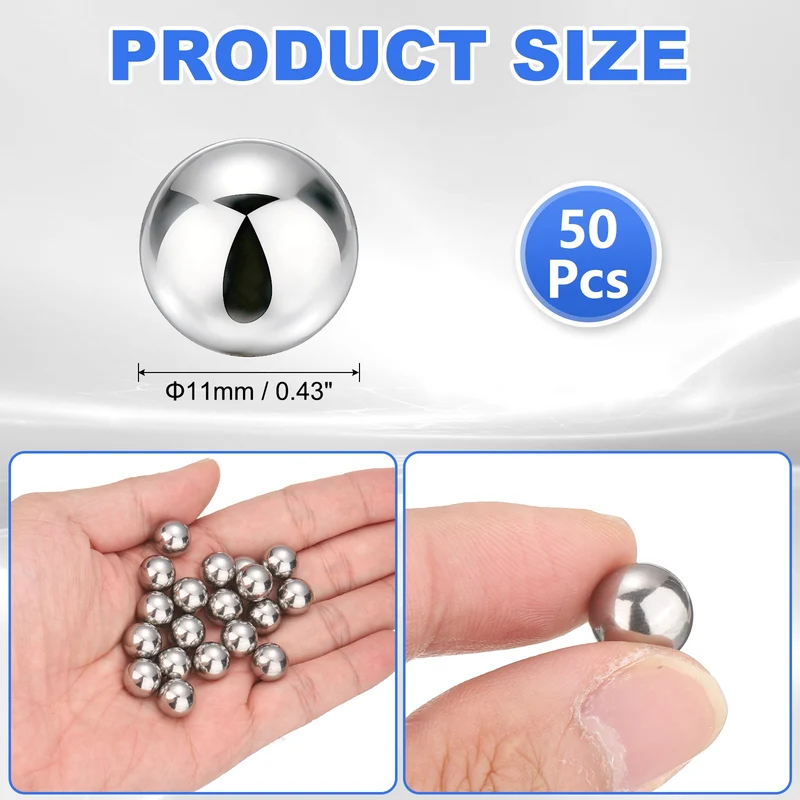 50-Pack Bearing Balls, 11mm 304 Stainless Steel G100 Metal Precision Balls