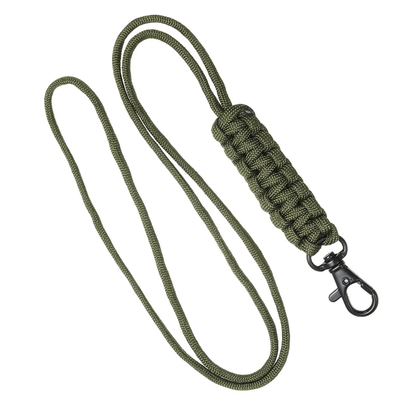 20 Inch Paracord Lanyard, Braided Lanyard Necklace Keychain Badge Lanyard with Alloy Clip for Keys ID Card Badge Holder, Green