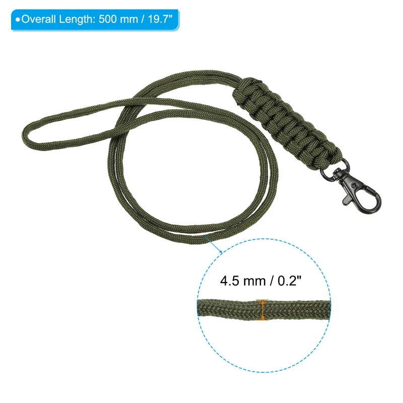 20 Inch Paracord Lanyard, Braided Lanyard Necklace Keychain Badge Lanyard with Alloy Clip for Keys ID Card Badge Holder, Green