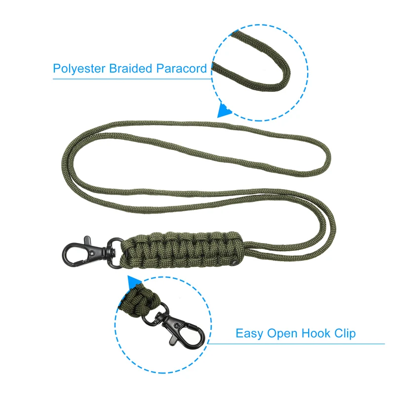 20 Inch Paracord Lanyard, Braided Lanyard Necklace Keychain Badge Lanyard with Alloy Clip for Keys ID Card Badge Holder, Green