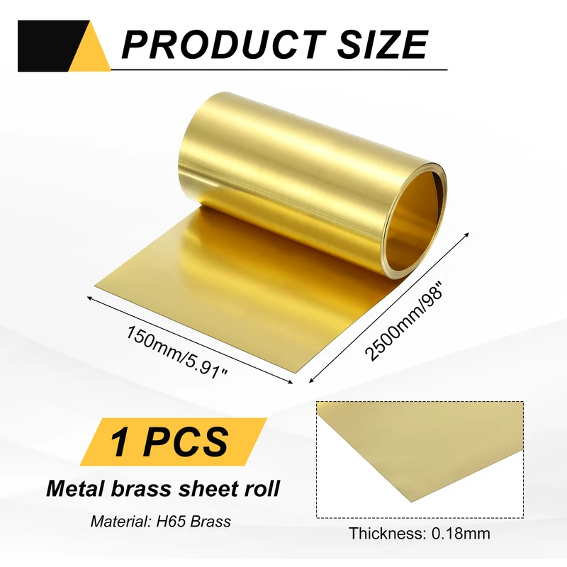 Brass Sheet Roll, 0.18 x 150 x 2500mm Metal Flashing Brass Foil Roll, Gold