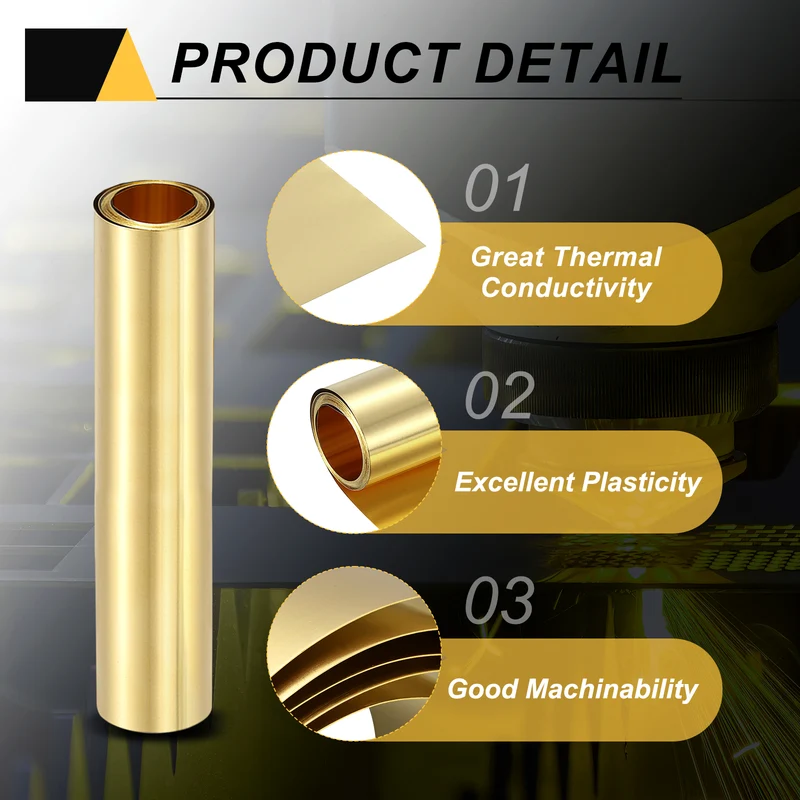 Brass Sheet Roll, 0.18 x 150 x 2500mm Metal Flashing Brass Foil Roll, Gold