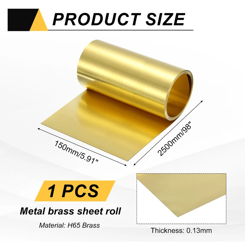 Brass Sheet Roll, 0.13 x 150 x 2500mm Metal Flashing Brass Foil Roll, Gold