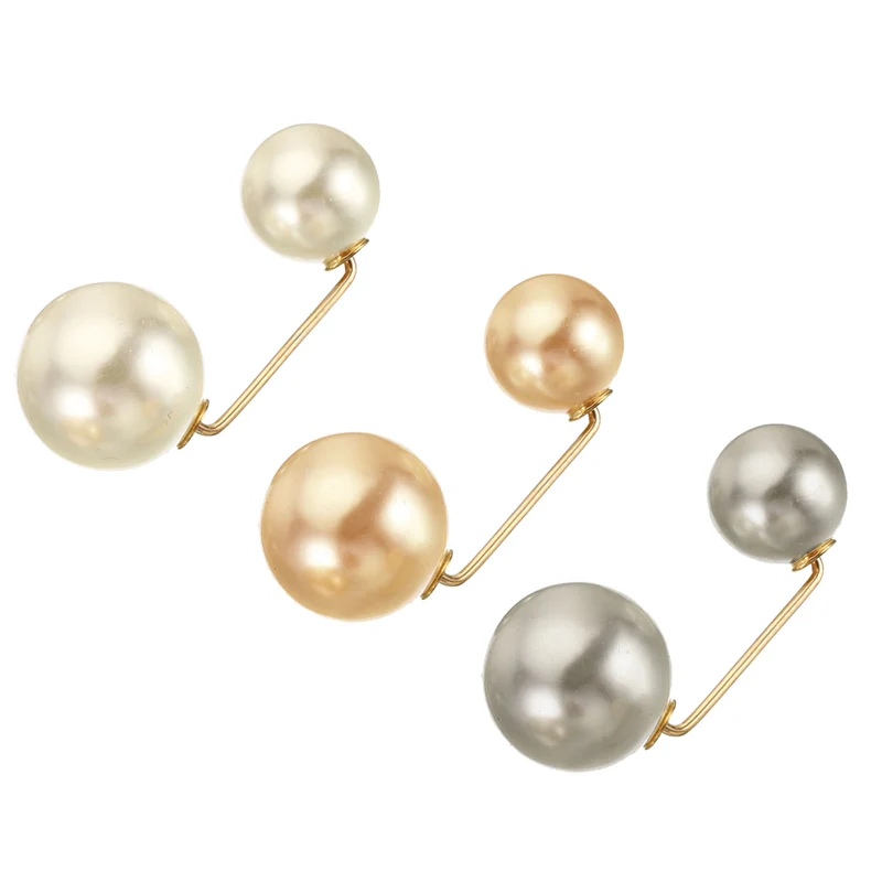 Pearl Brooch Pins 1.4 Inch Metal Faux Pearl Clips, Gray/White/Gold, 3pcs