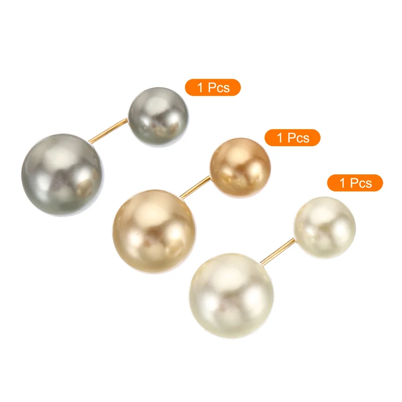 Pearl Brooch Pins 1.4 Inch Metal Faux Pearl Clips, Gray/White/Gold, 3pcs