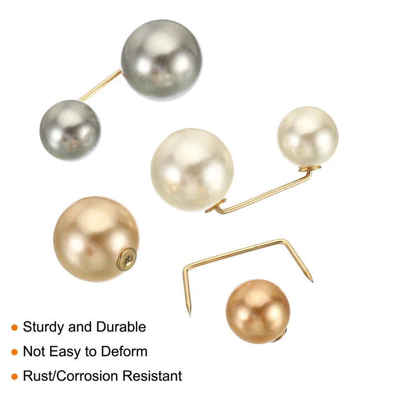 Pearl Brooch Pins 1.4 Inch Metal Faux Pearl Clips, Gray/White/Gold, 3pcs