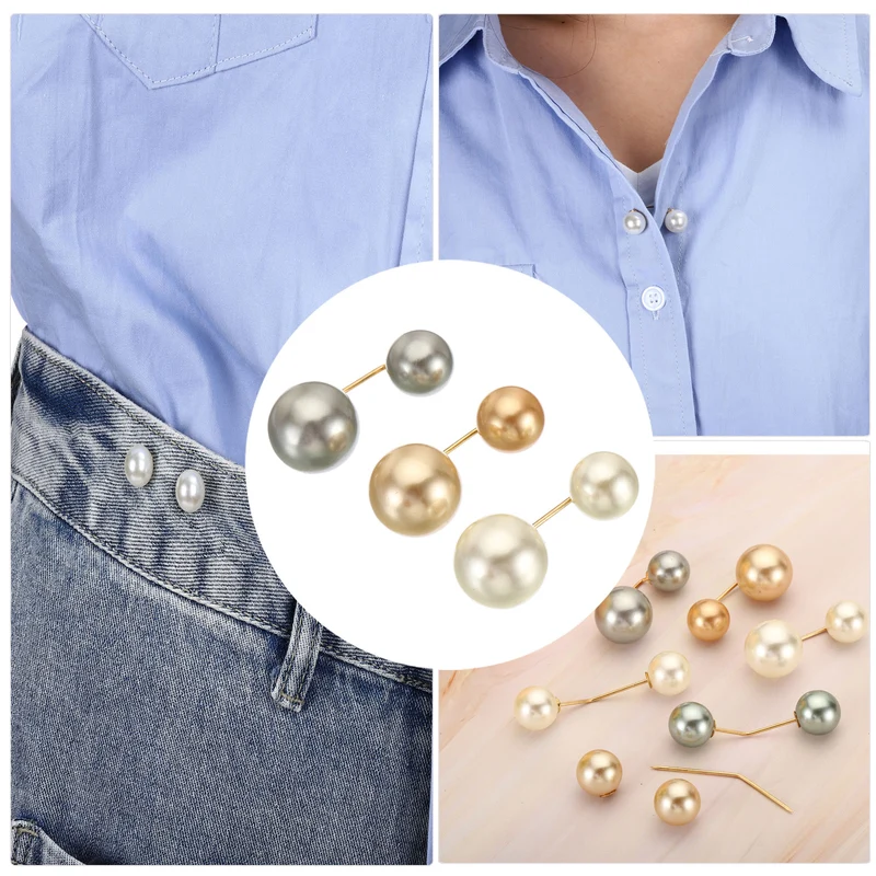 Pearl Brooch Pins 1.4 Inch Metal Faux Pearl Clips, Gray/White/Gold, 3pcs