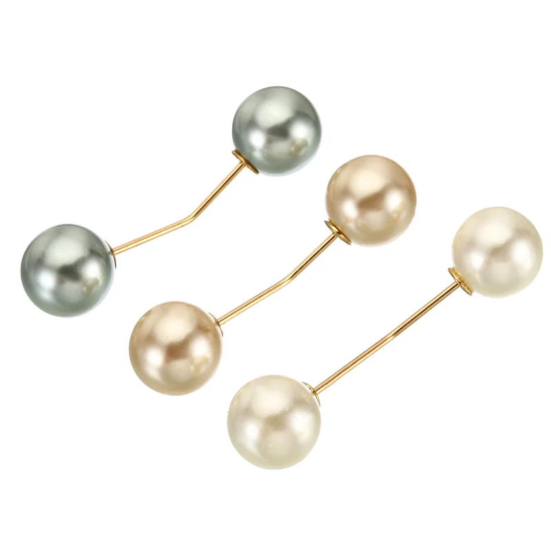 Pearl Brooch Pins 1.8 Inch Metal Faux Pearl Clips, Gray/White/Gold, 3pcs