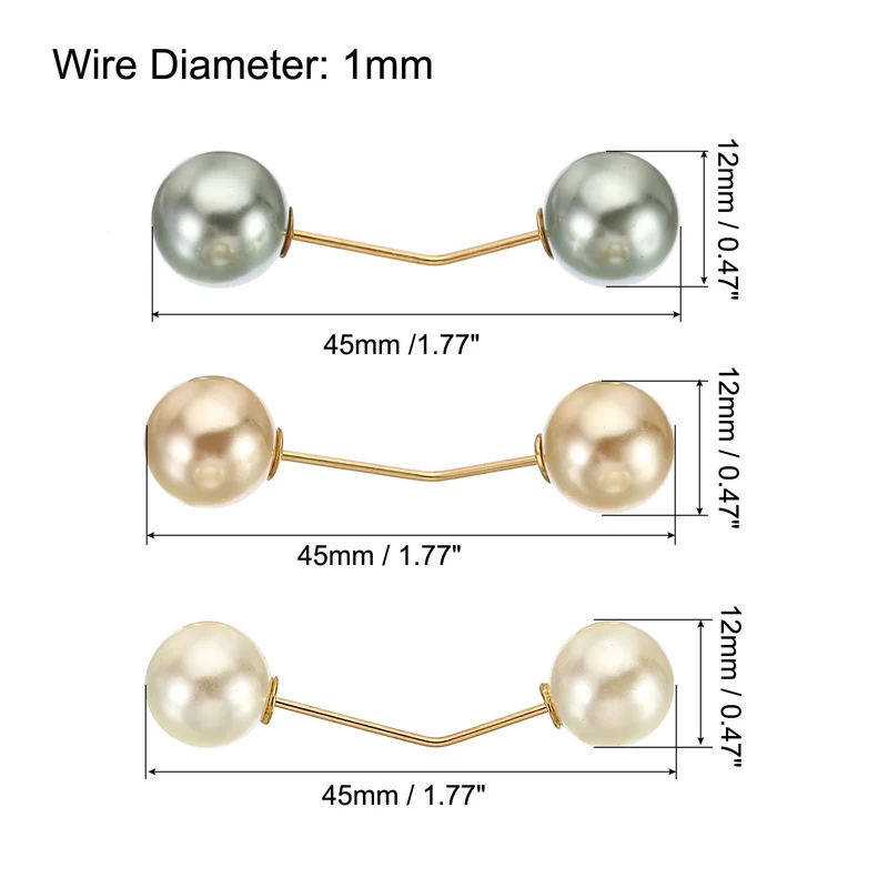 Pearl Brooch Pins 1.8 Inch Metal Faux Pearl Clips, Gray/White/Gold, 3pcs