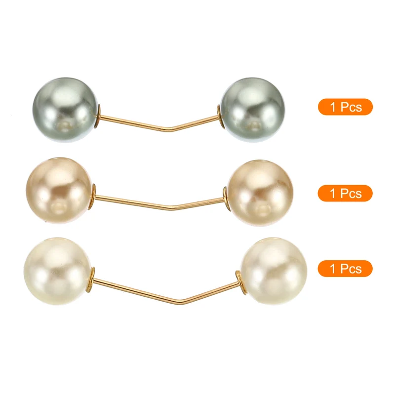 Pearl Brooch Pins 1.8 Inch Metal Faux Pearl Clips, Gray/White/Gold, 3pcs