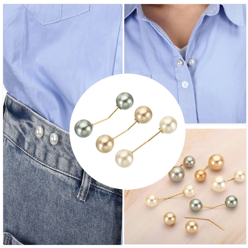 Pearl Brooch Pins 1.8 Inch Metal Faux Pearl Clips, Gray/White/Gold, 3pcs