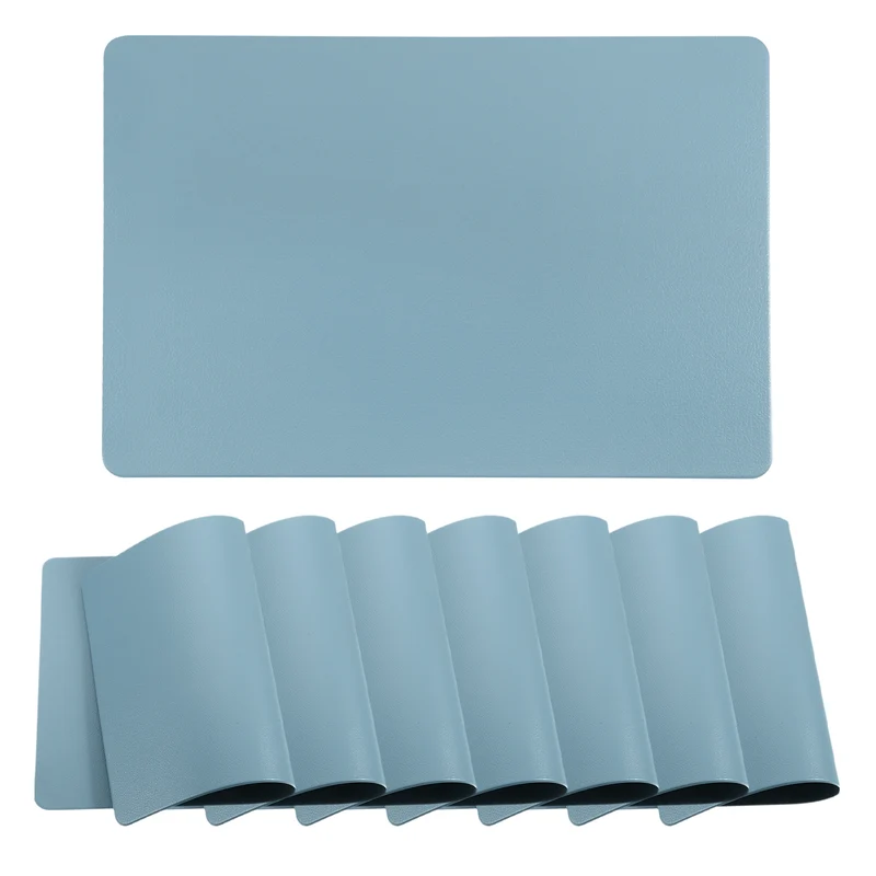 Placemats Set of 8, 12 x 18 Inch PVC Heat Resistant Table Mats for Table (Blue)