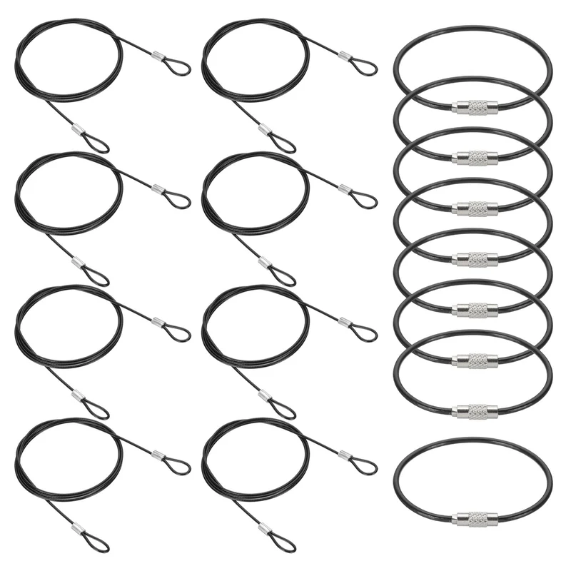 39.4" Safety Cable Lock 8 Pcs 2mm Dia Braided Steel Coated Security Cable Black