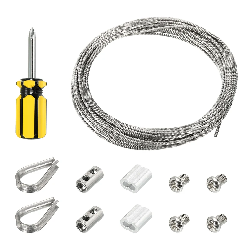 1/16" Wire Rope Kit, PVC Coated Stainless Steel Cable, 20ft