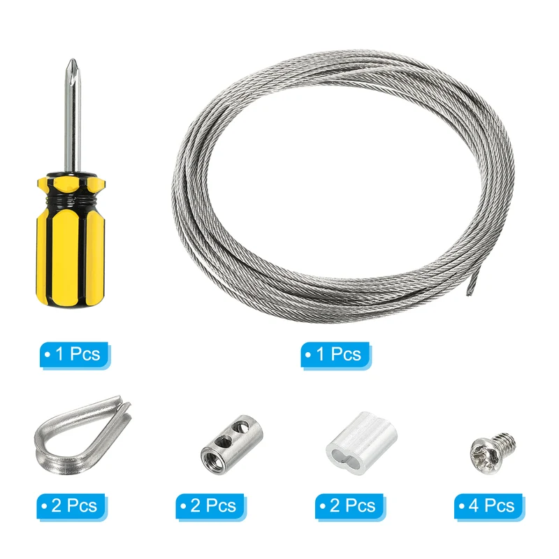 1/16" Wire Rope Kit, PVC Coated Stainless Steel Cable, 20ft
