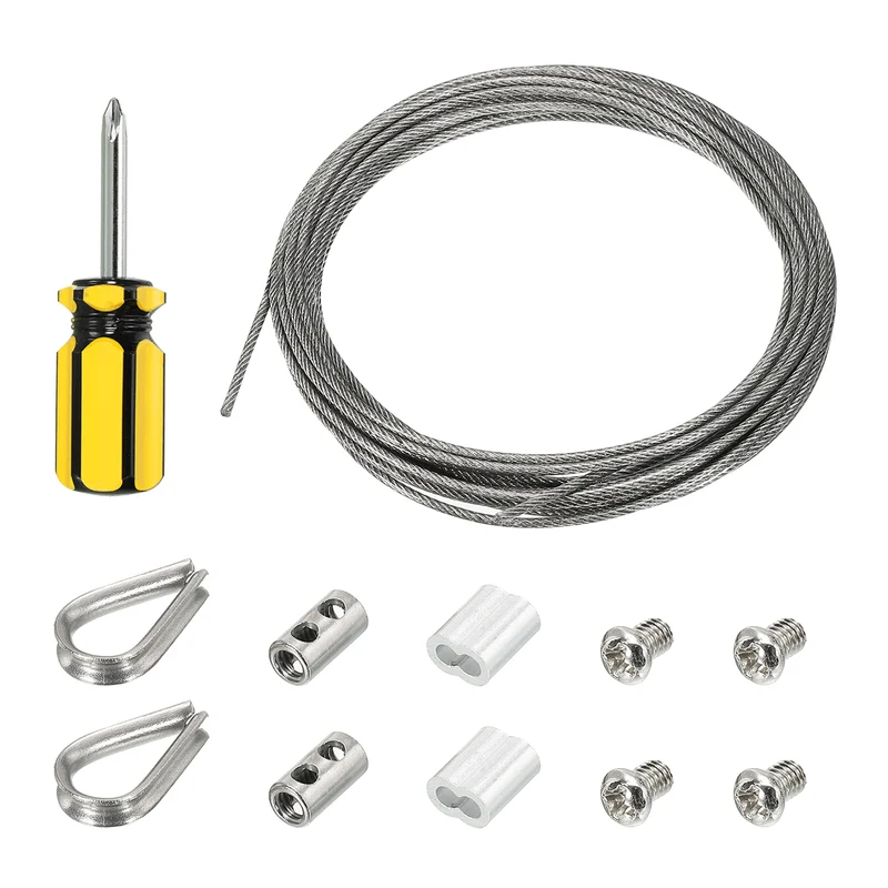 5/64" Wire Rope Kit, PVC Coated Stainless Steel Cable, 20ft