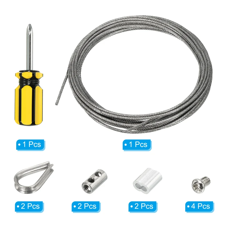 5/64" Wire Rope Kit, PVC Coated Stainless Steel Cable, 20ft