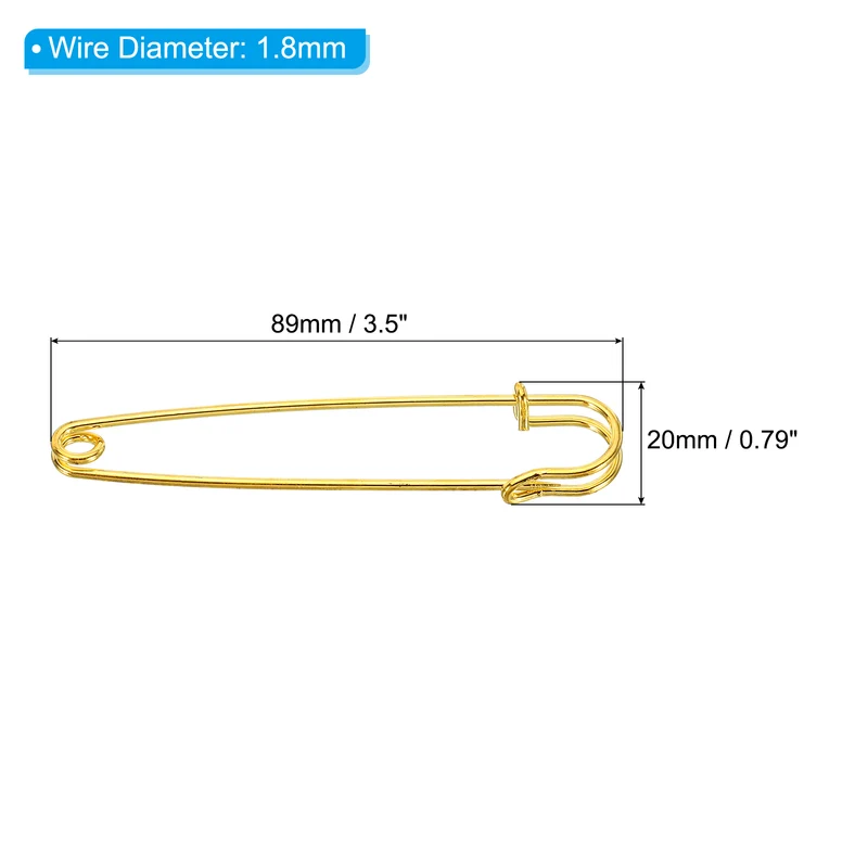 Safety Pins 3.5 Inch Large Metal Sewing Pins Gold Tone 20Pcs