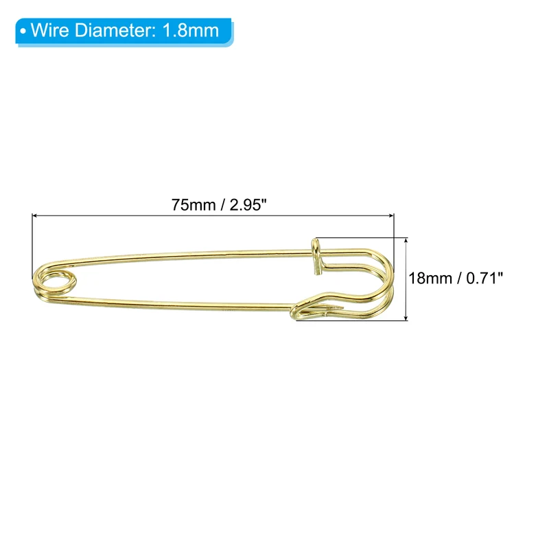Safety Pins 2.95 Inch Large Metal Sewing Pins Gold Tone 20Pcs