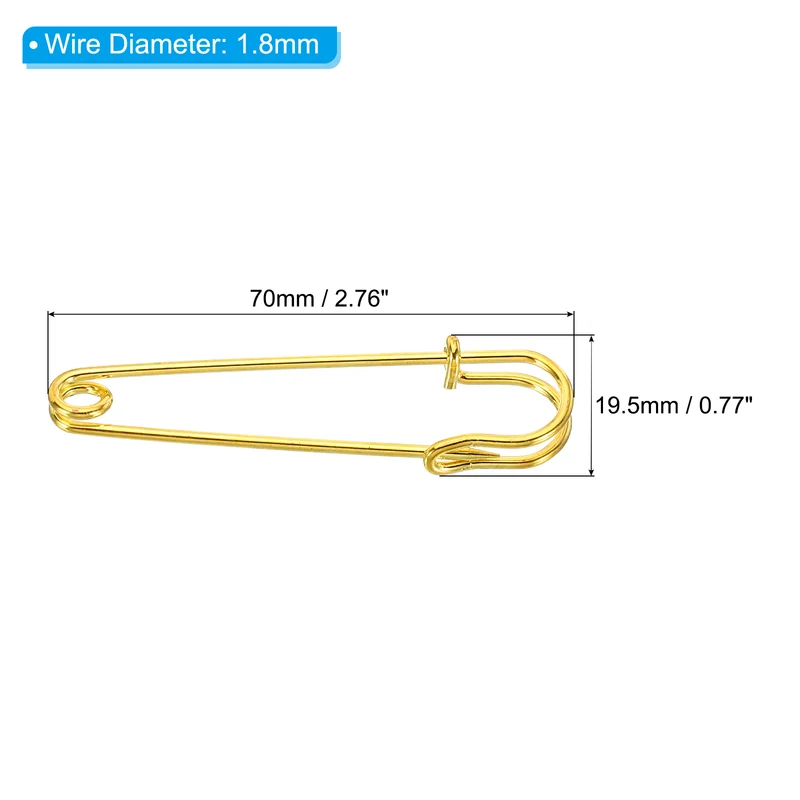 20Pcs Safety Pins 2.76 Inch Large Metal Sewing Pins Gold Tone