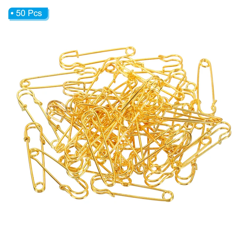 Safety Pins 1.5 Inch Large Metal Sewing Pins Gold Tone 50Pcs