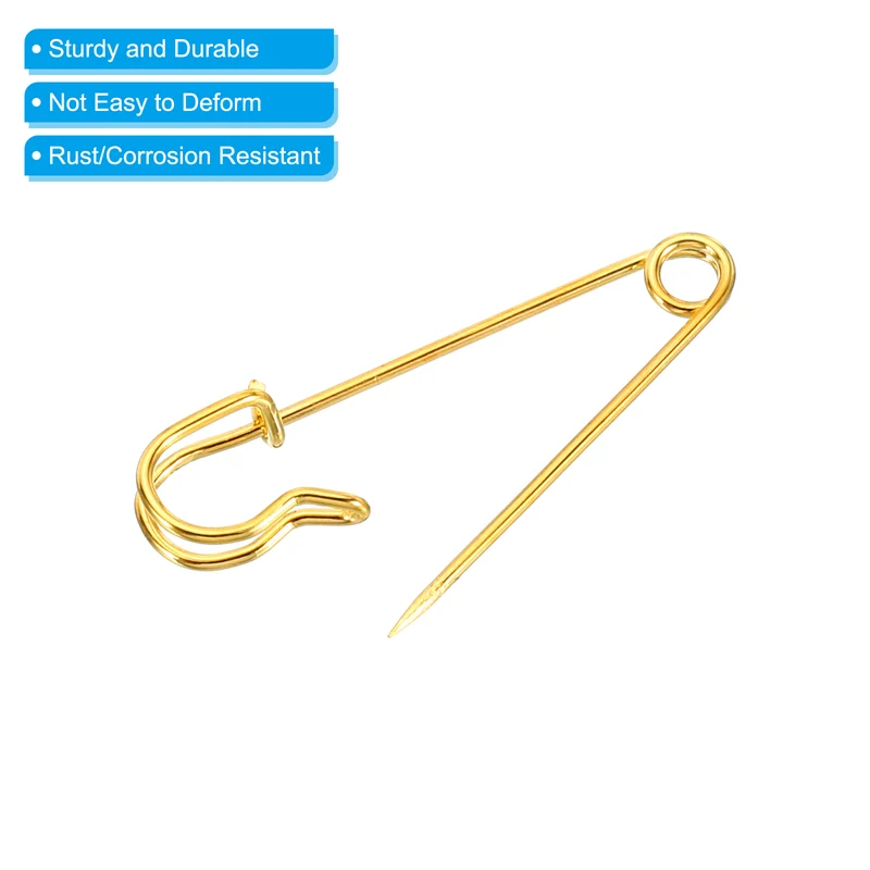 Safety Pins 1.5 Inch Large Metal Sewing Pins Gold Tone 50Pcs